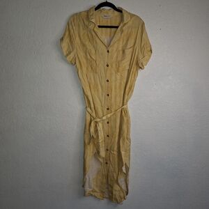 Sonoma Comfy Button Shirt Dress Tie Waist Yellow Size XL